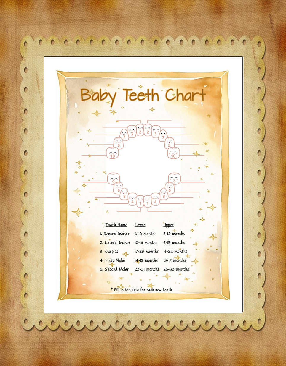 Gold Teeth Chart – Printable Baby Milestone Tracker