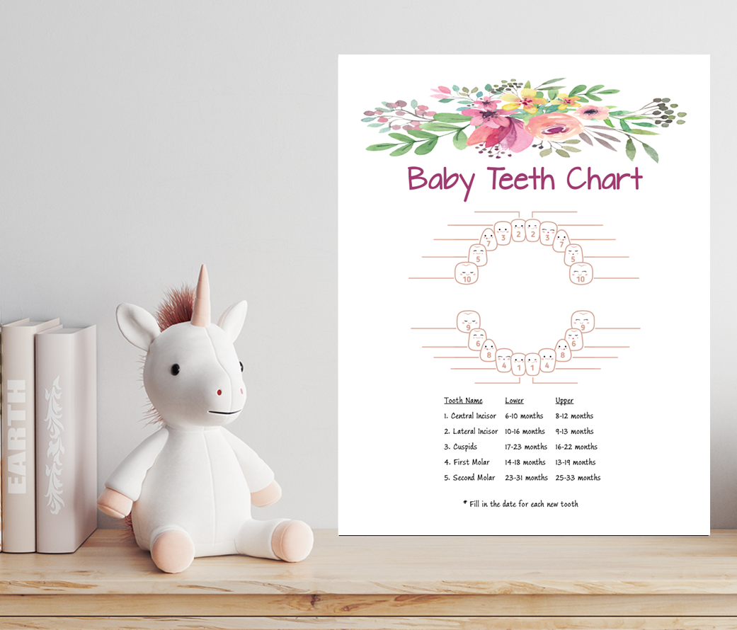 Pink Flower Teeth Chart – Printable Baby Milestone Tracker