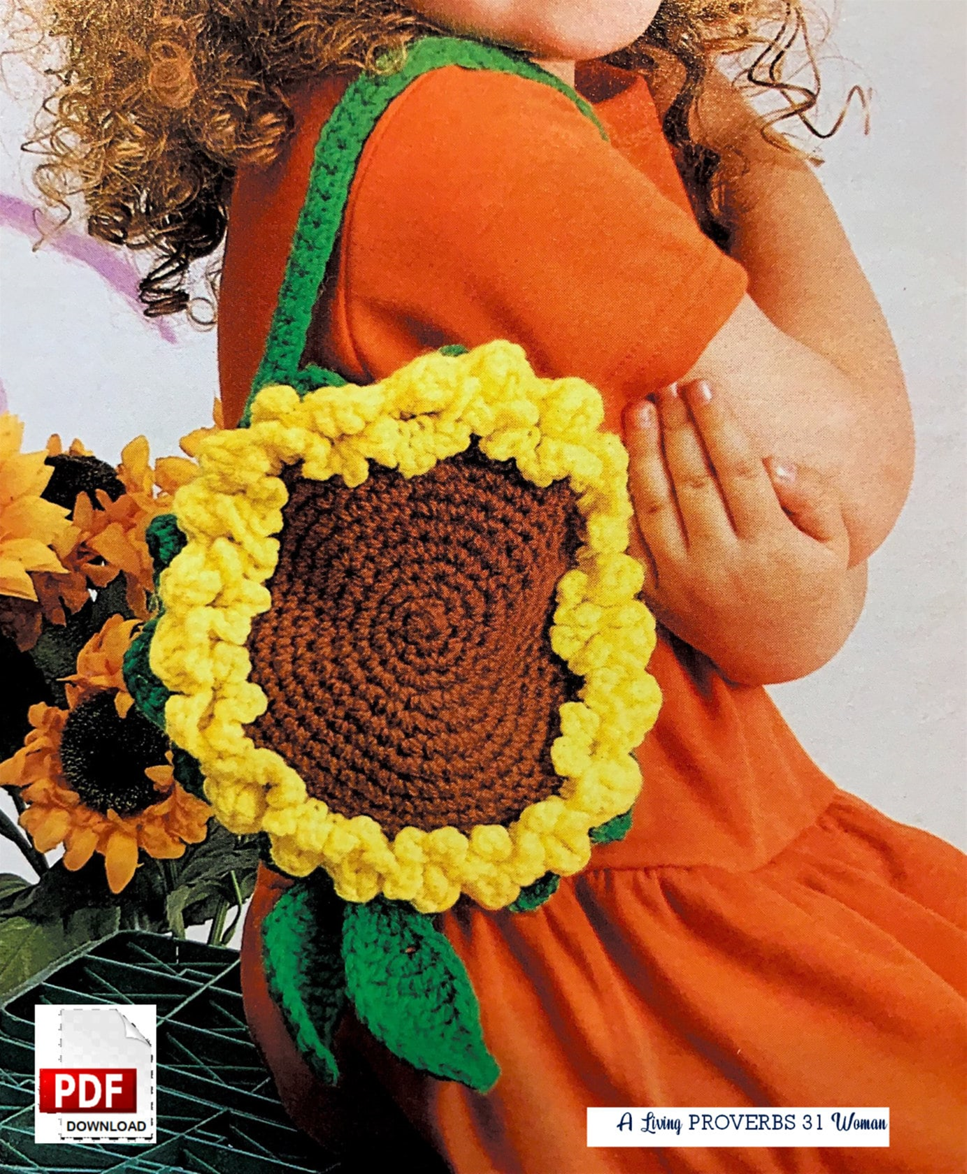 Girls Purse With Sunflower Vintage Crochet Pattern PDF Download