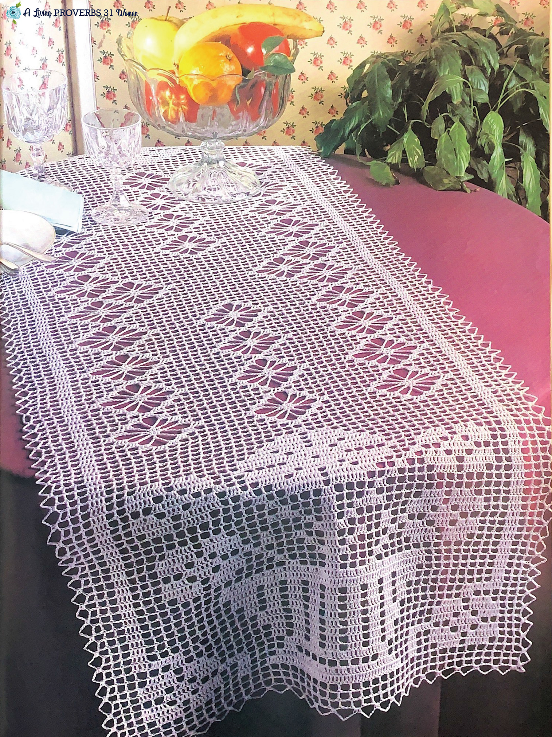 Basket Bouquet Table Runner Vintage Crochet Pattern PDF Download