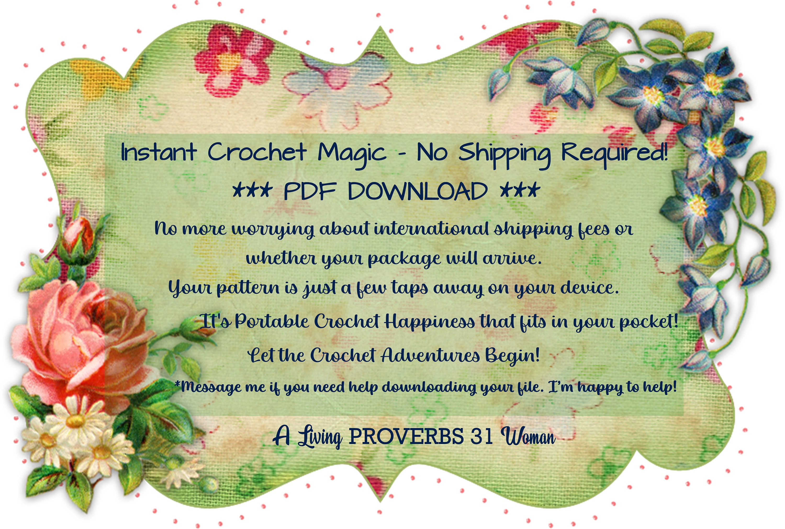 Hanging Basket Picture in Tatting Vintage Pattern PDF Download