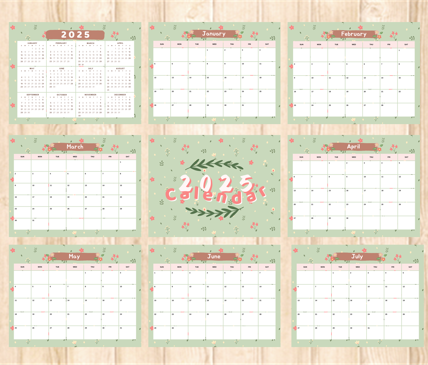 Floral 2025 Calendar & Planner | Digital Download | Monthly, Weekly, and Yearly Layouts