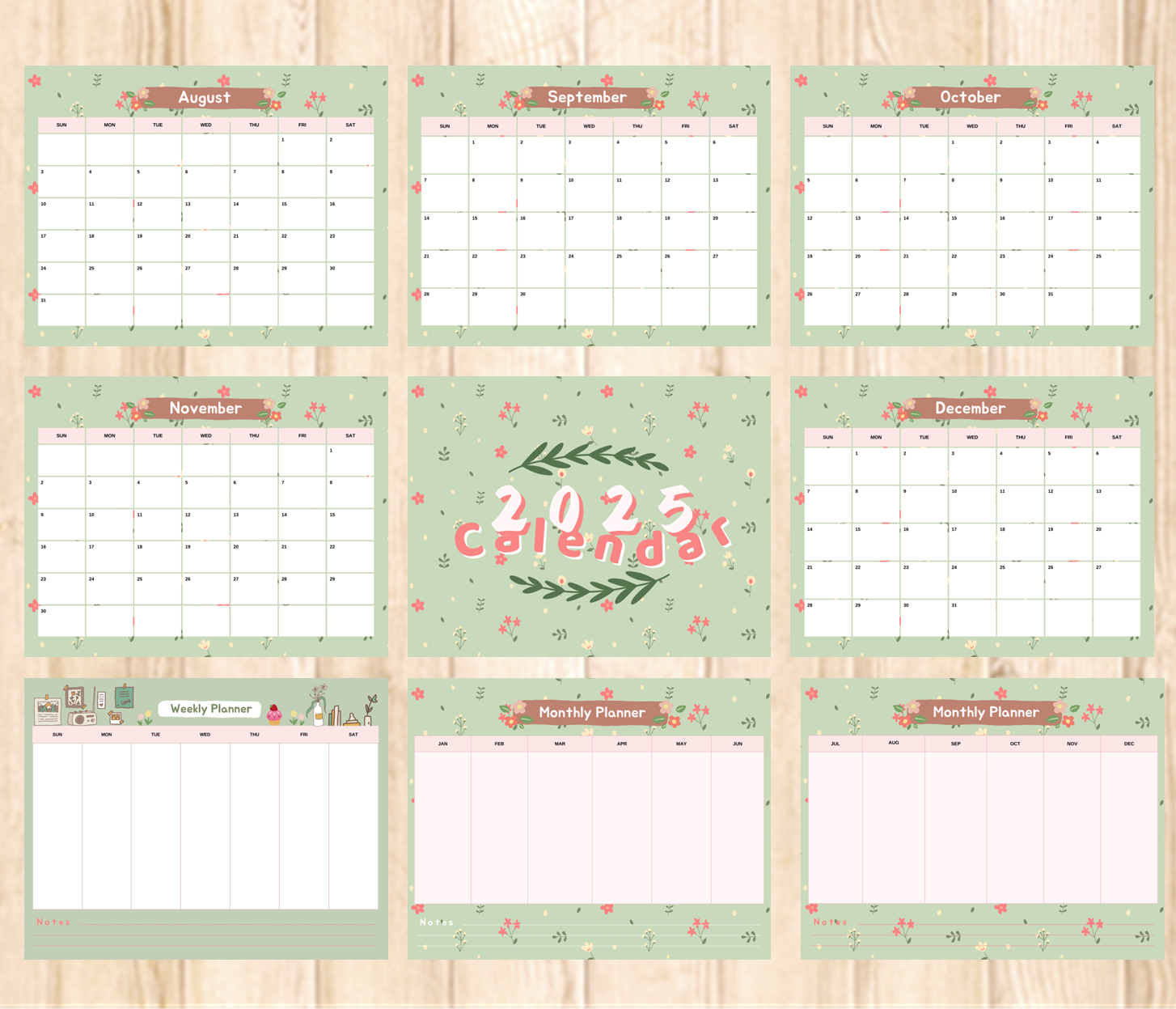 Floral 2025 Calendar & Planner | Digital Download | Monthly, Weekly, and Yearly Layouts