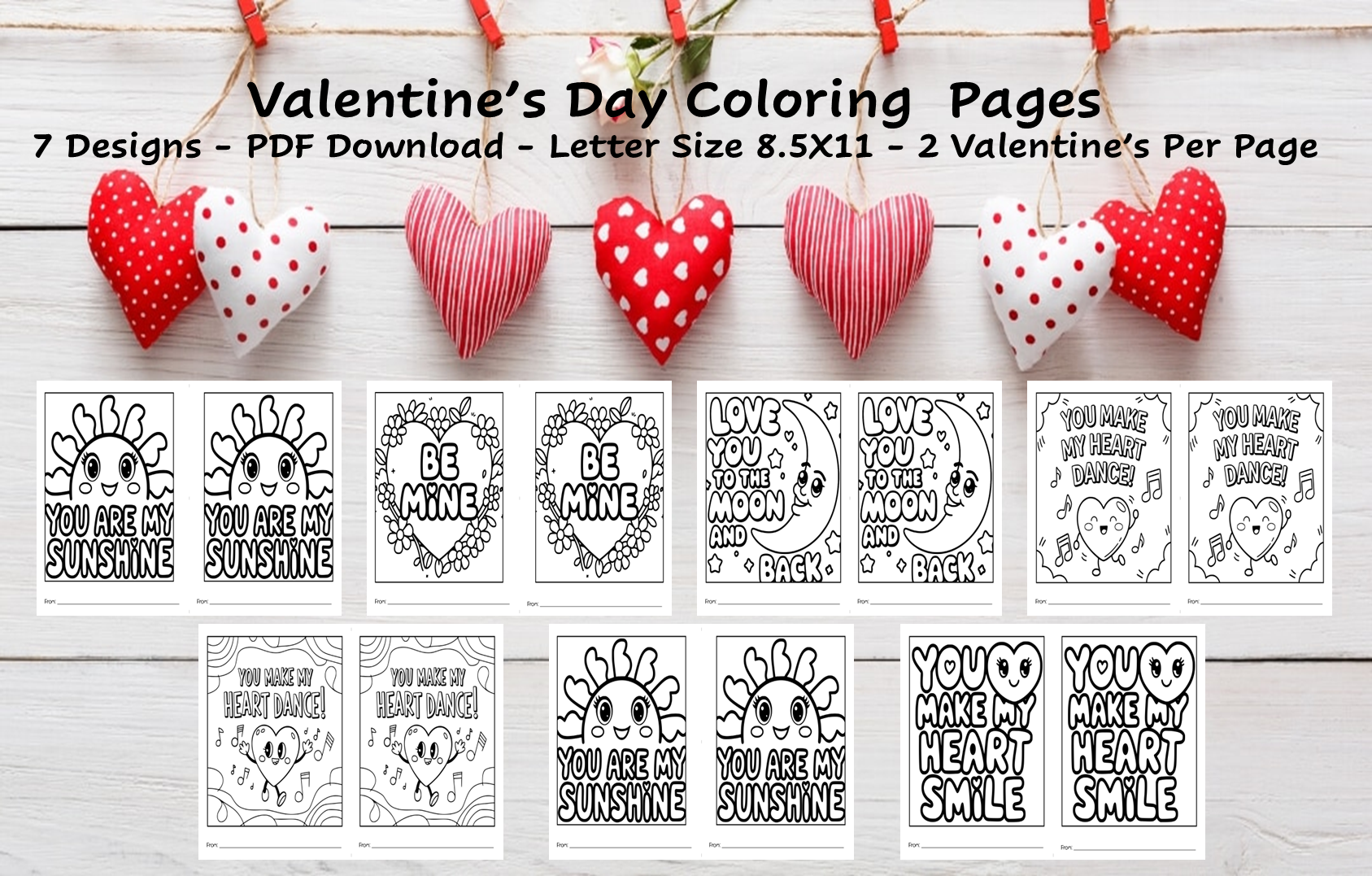 Valentine's Day Cards to Color PDF Download | Fun & Creative Activities for Kids & Adults | 7 Designs