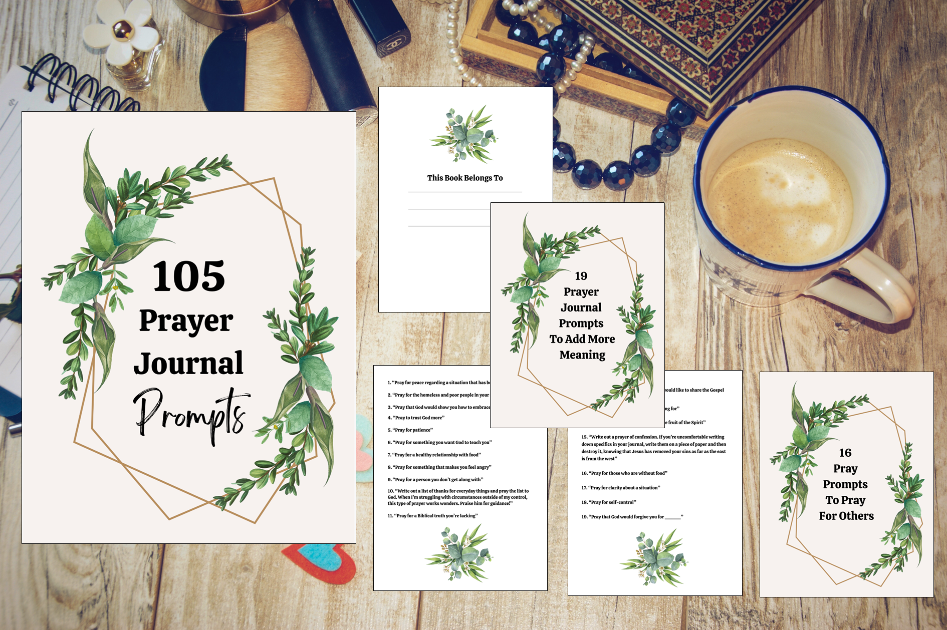 109 Prayer Journal Prompts with Bible Study Printable – Bible Journaling Templates & Christian Devotional Planner PDF Download