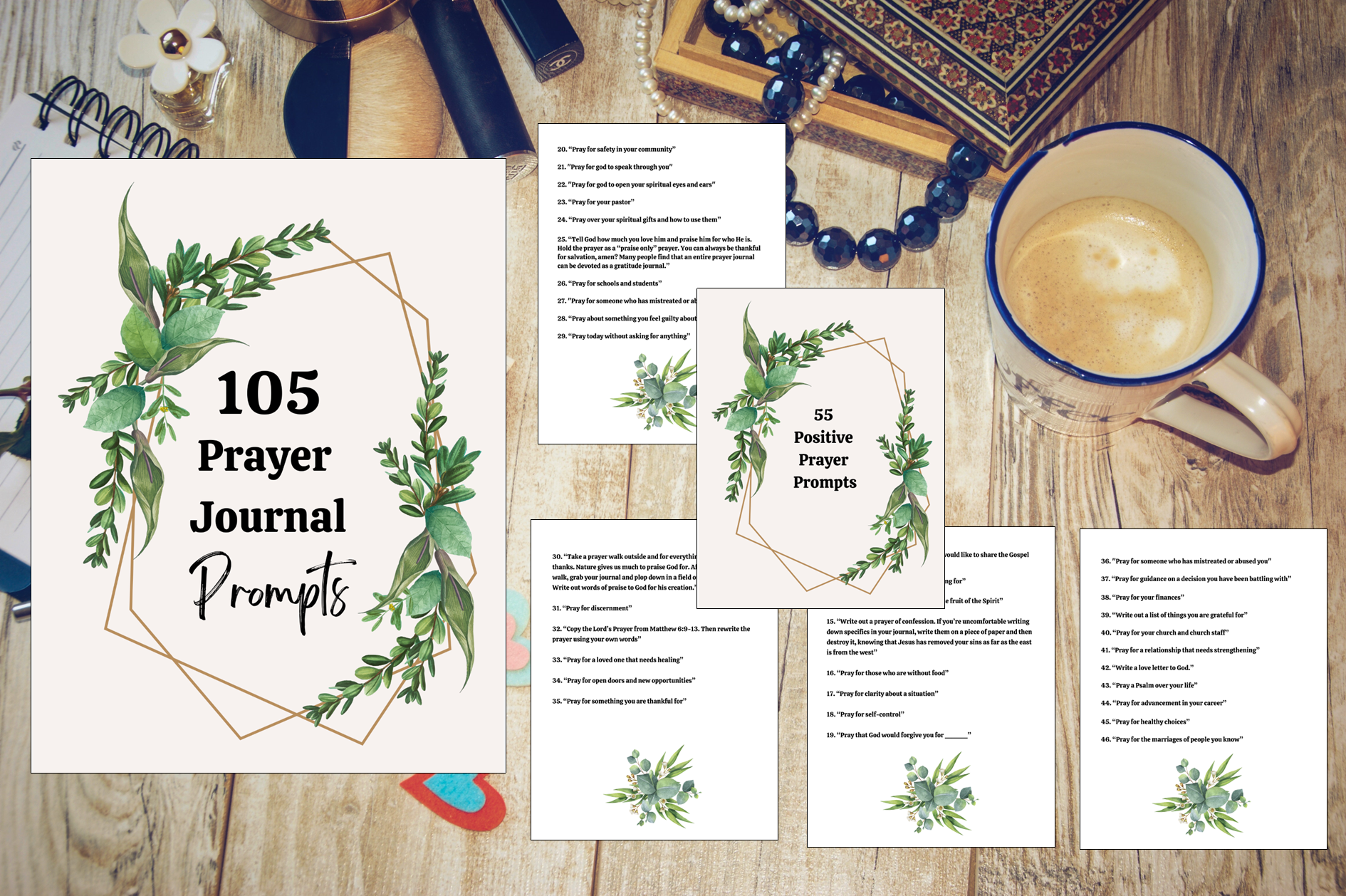 109 Prayer Journal Prompts with Bible Study Printable – Bible Journaling Templates & Christian Devotional Planner PDF Download