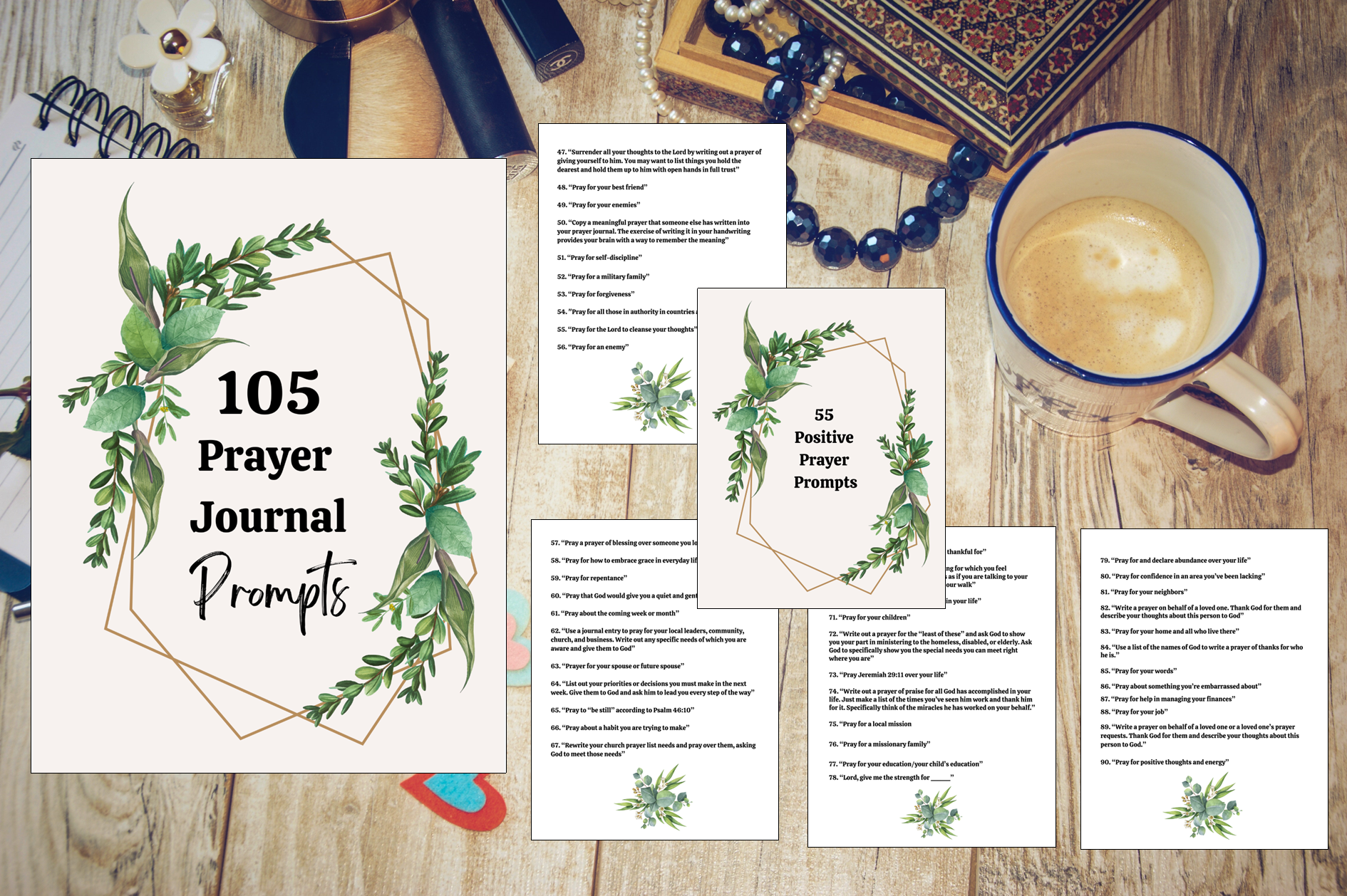 109 Prayer Journal Prompts with Bible Study Printable – Bible Journaling Templates & Christian Devotional Planner PDF Download