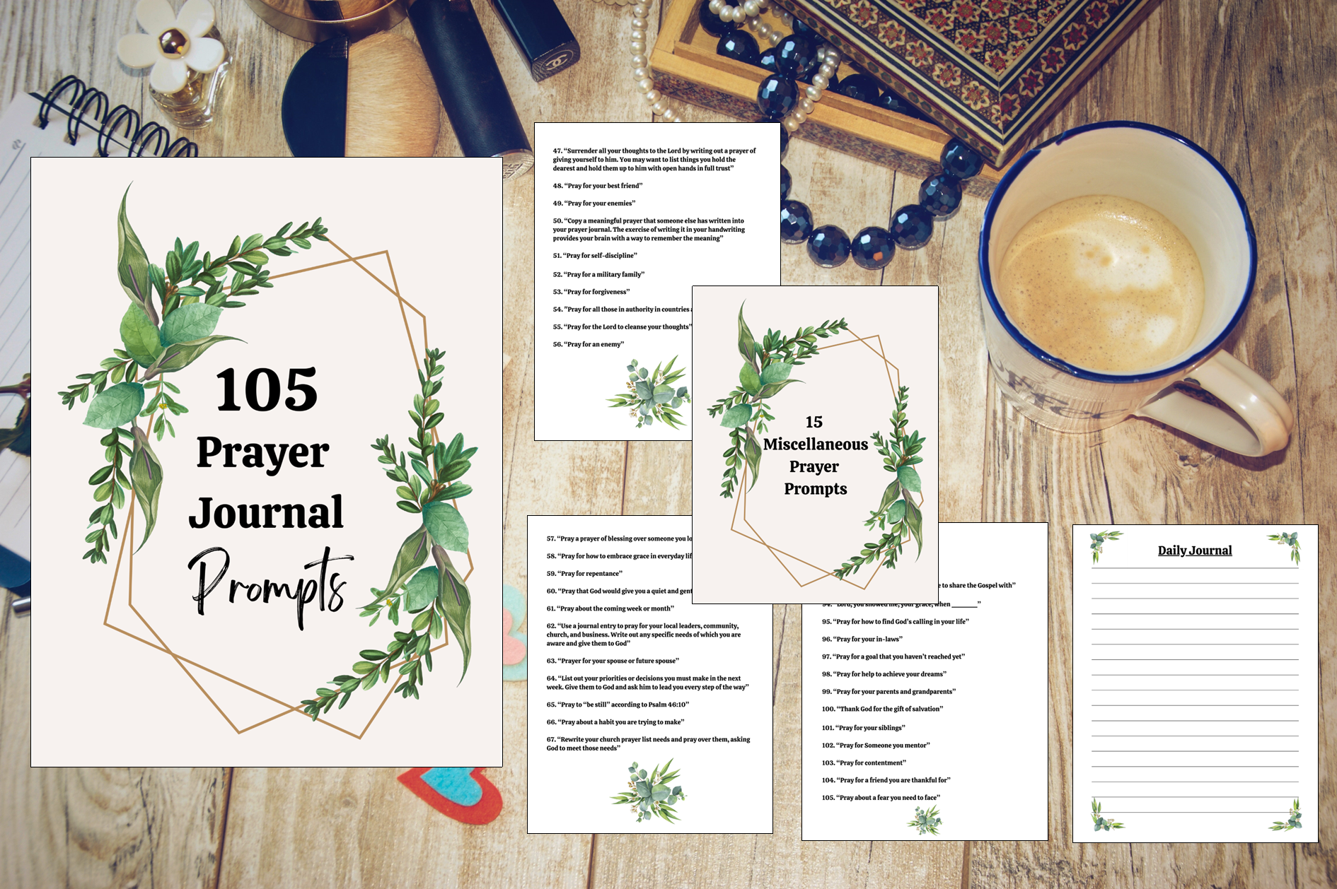 109 Prayer Journal Prompts with Bible Study Printable – Bible Journaling Templates & Christian Devotional Planner PDF Download