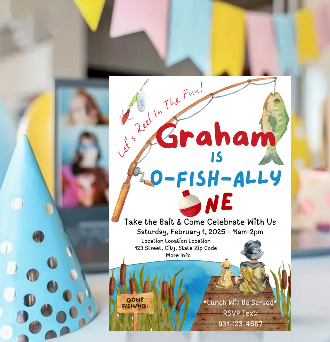 O-Fish-Ally One Birthday Invitation | Editable Canva Template | 5x7 Digital Download 🎣🐟