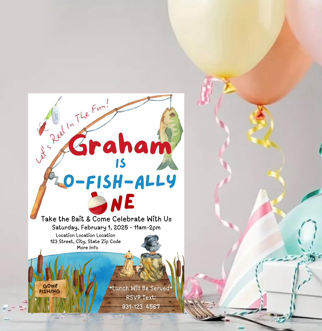 O-Fish-Ally One Birthday Invitation | Editable Canva Template | 5x7 Digital Download 🎣🐟