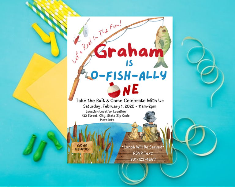 O-Fish-Ally One Birthday Invitation | Editable Canva Template | 5x7 Digital Download 🎣🐟