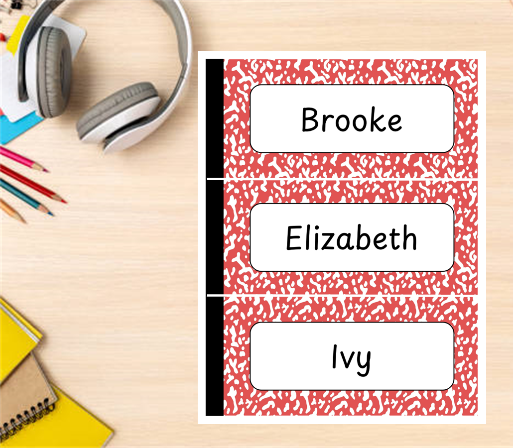 Composition Name Tag Desk Plate - Student Desk Plate - Printable Desk Name Tag - Editable Name Plate - Composition Notebook Classroom Decor