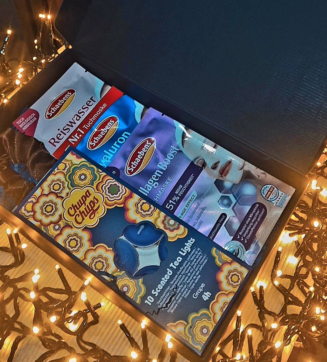 Dovanų rinkinys su veido kaukėmis ir žvakėmis