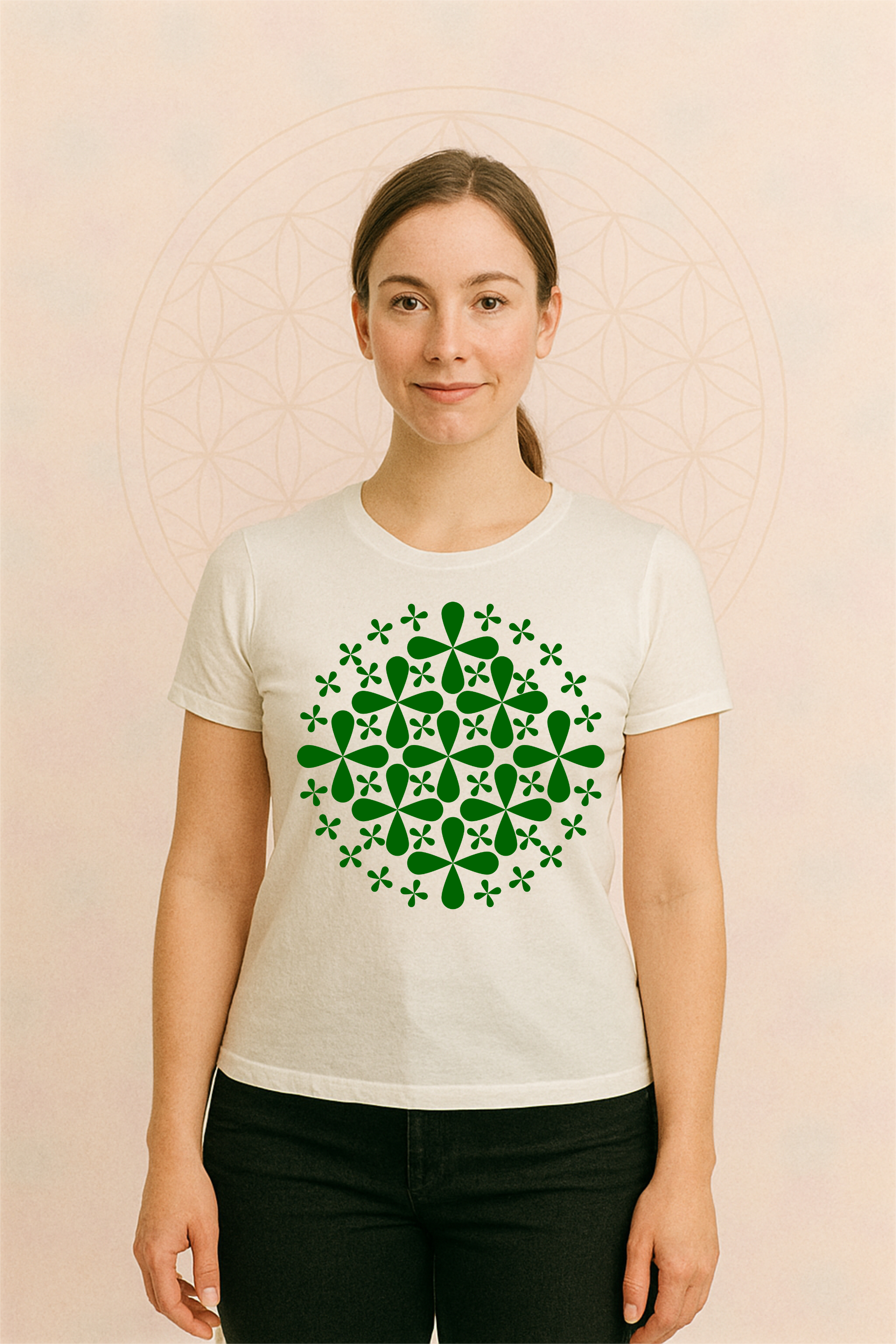 Four Leaf Clover Shamrock Mandala Geometric Pattern T-Shirt