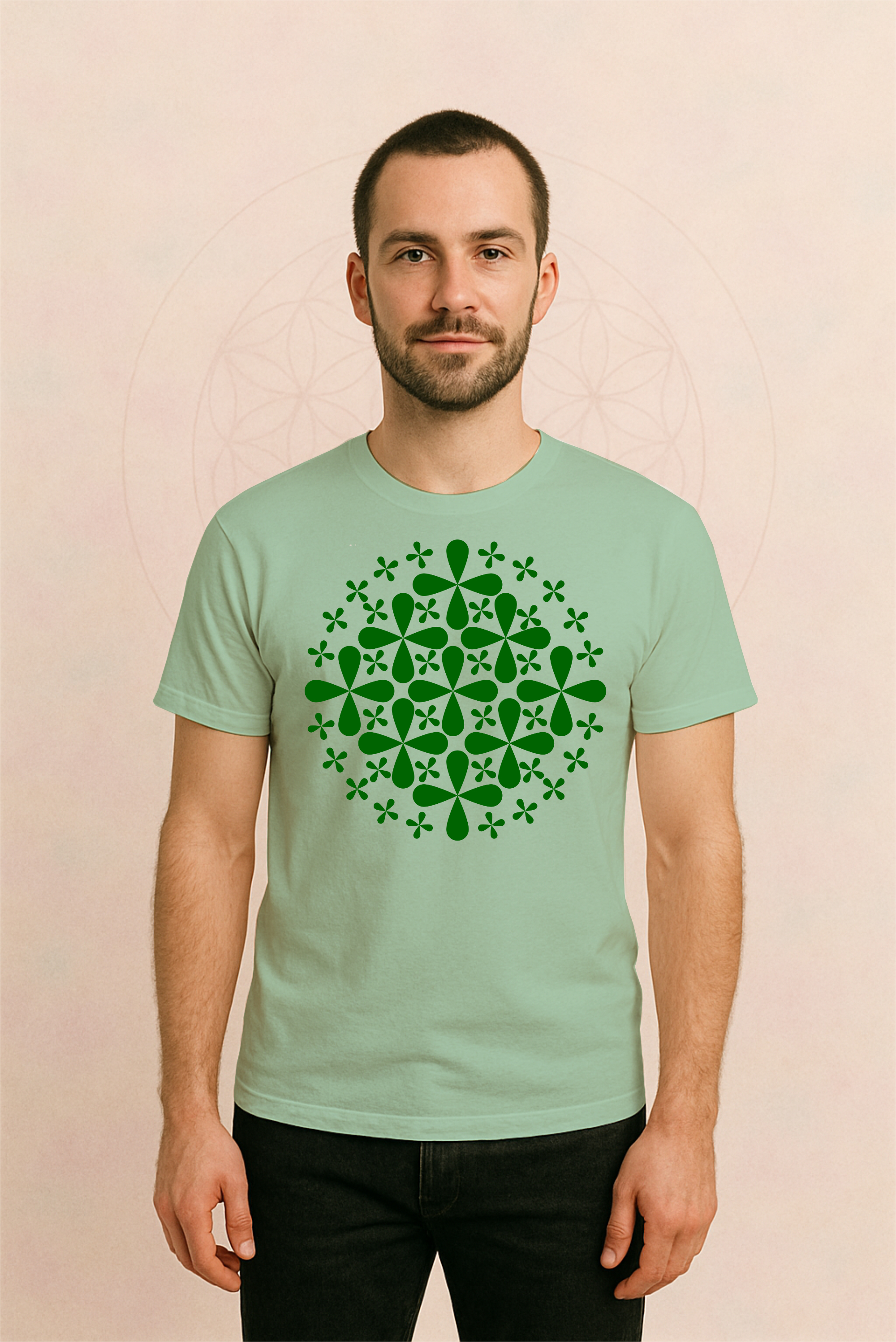 Four Leaf Clover Shamrock Mandala Geometric Pattern T-Shirt