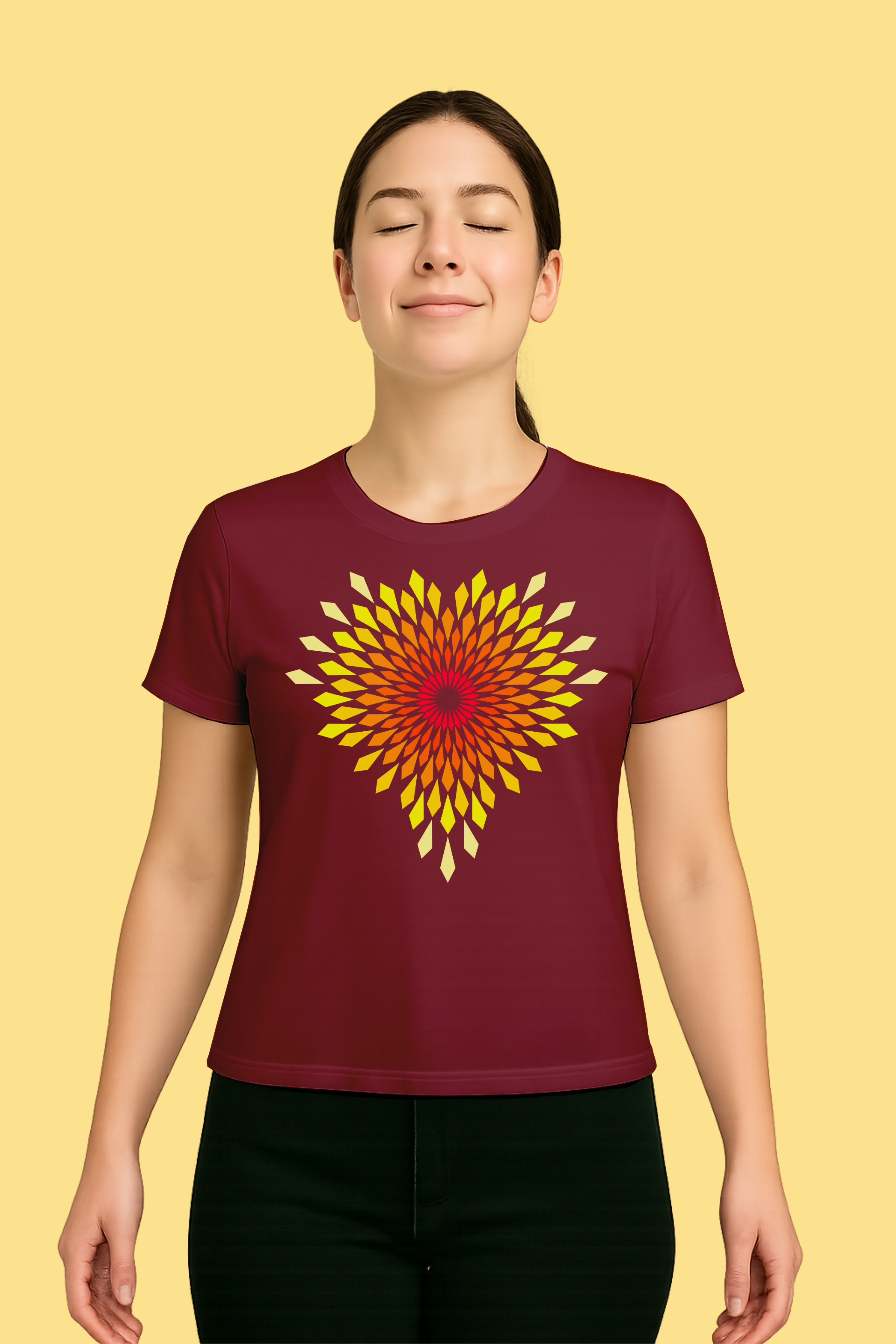 Fiery Heart Mandala Geometric Design T-shirt
