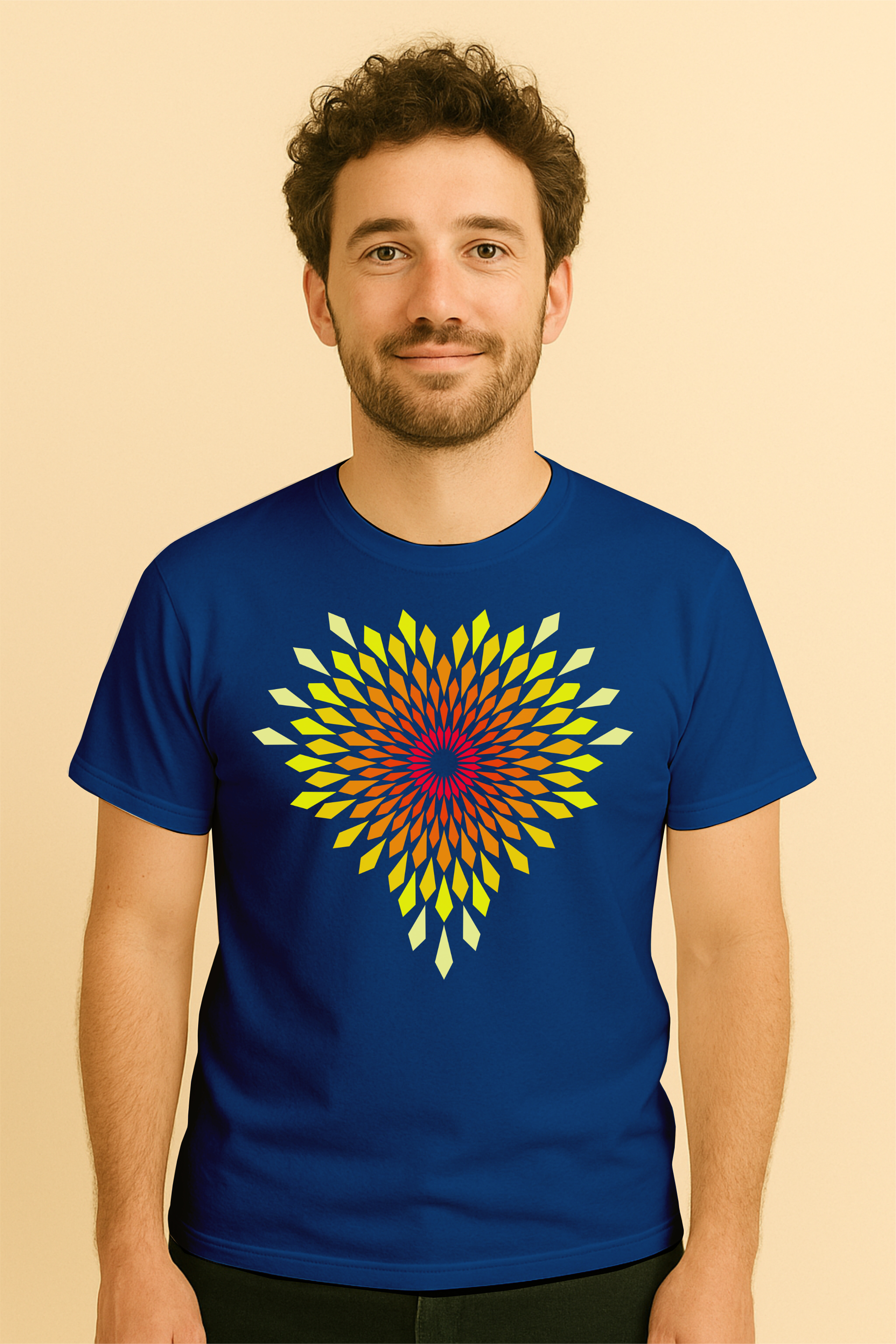 Fiery Heart Mandala Geometric Design T-shirt