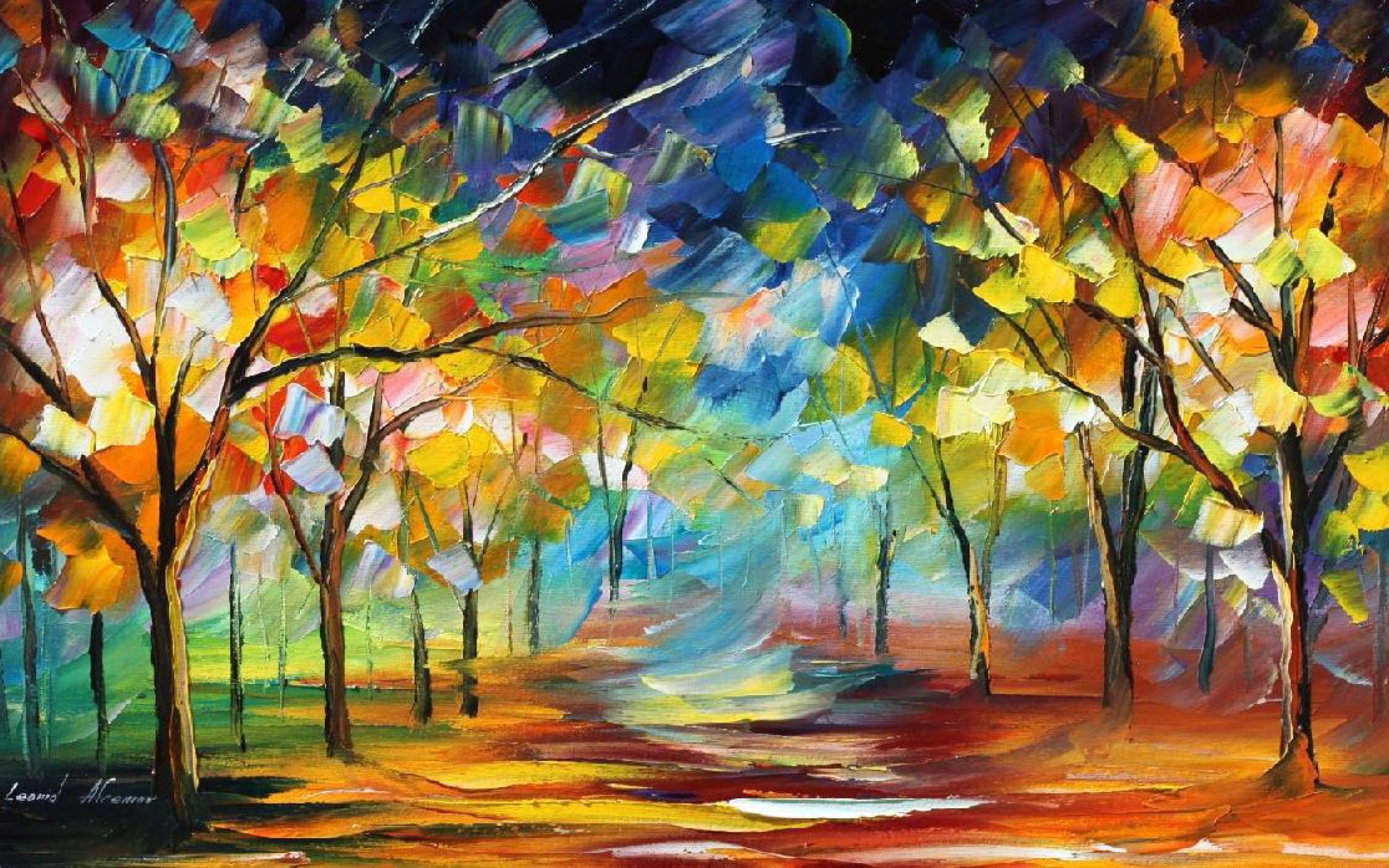 Abstract Autumn Forest Painting