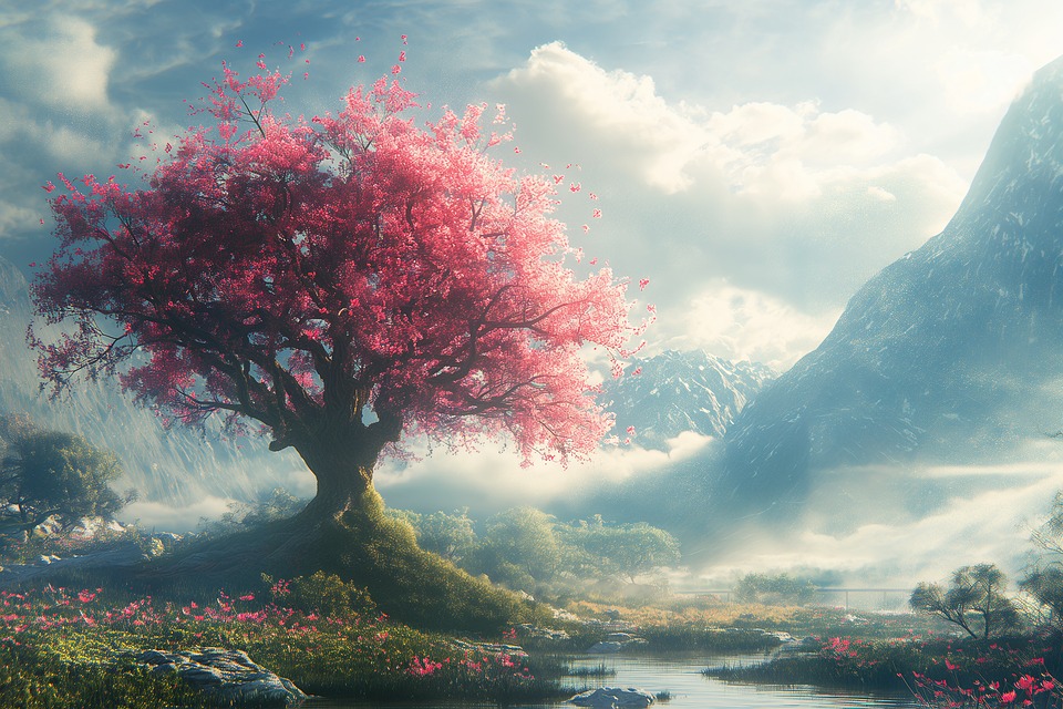 Enchanting Blossom Landscape Art