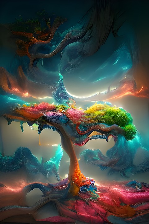 Abstract Multicolor Fantasy Tree Painting