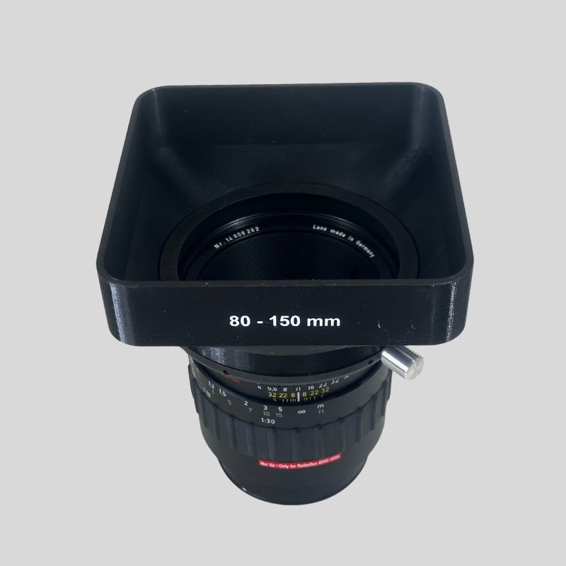 Schneider-Kreuznach lens HFT - APO-Symmar 4/90 mm Macro PQS lens, with front and back cover + special lens shade using filters bayonet-VI