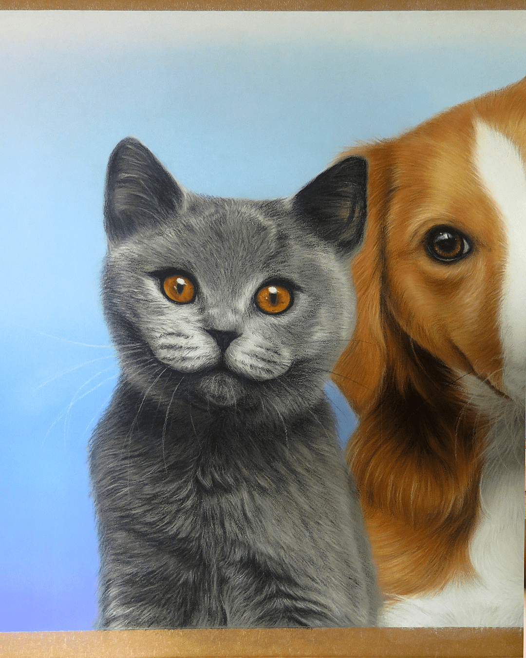 Retrato Beagle & Gato gris