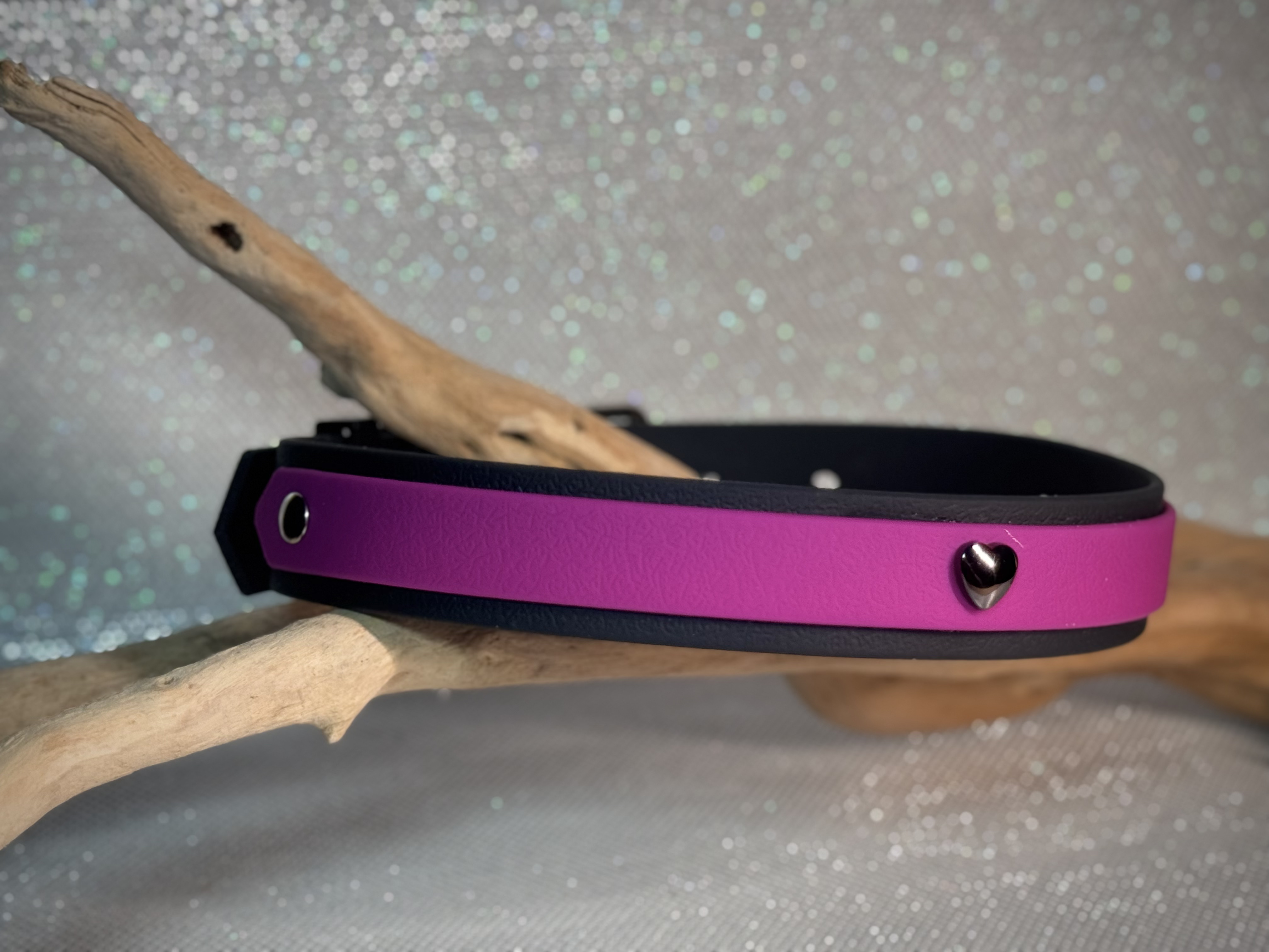 Collier rose et noir + cœur