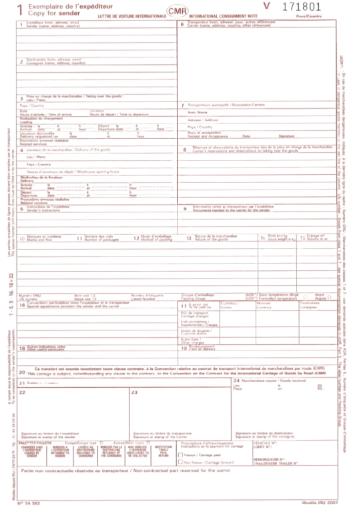 CMR Lettre de voiture internationale carnet de 25 pages format A4