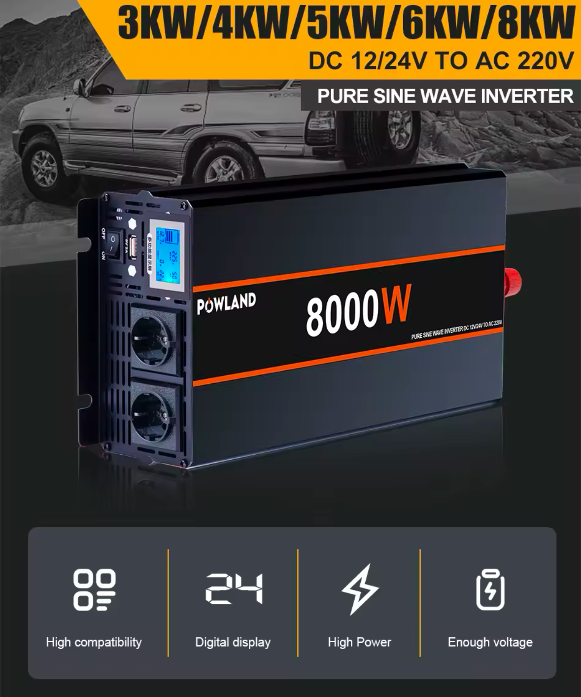 Kit convertisseur onduleur sinusoidale pure 24v  220v 8000 W