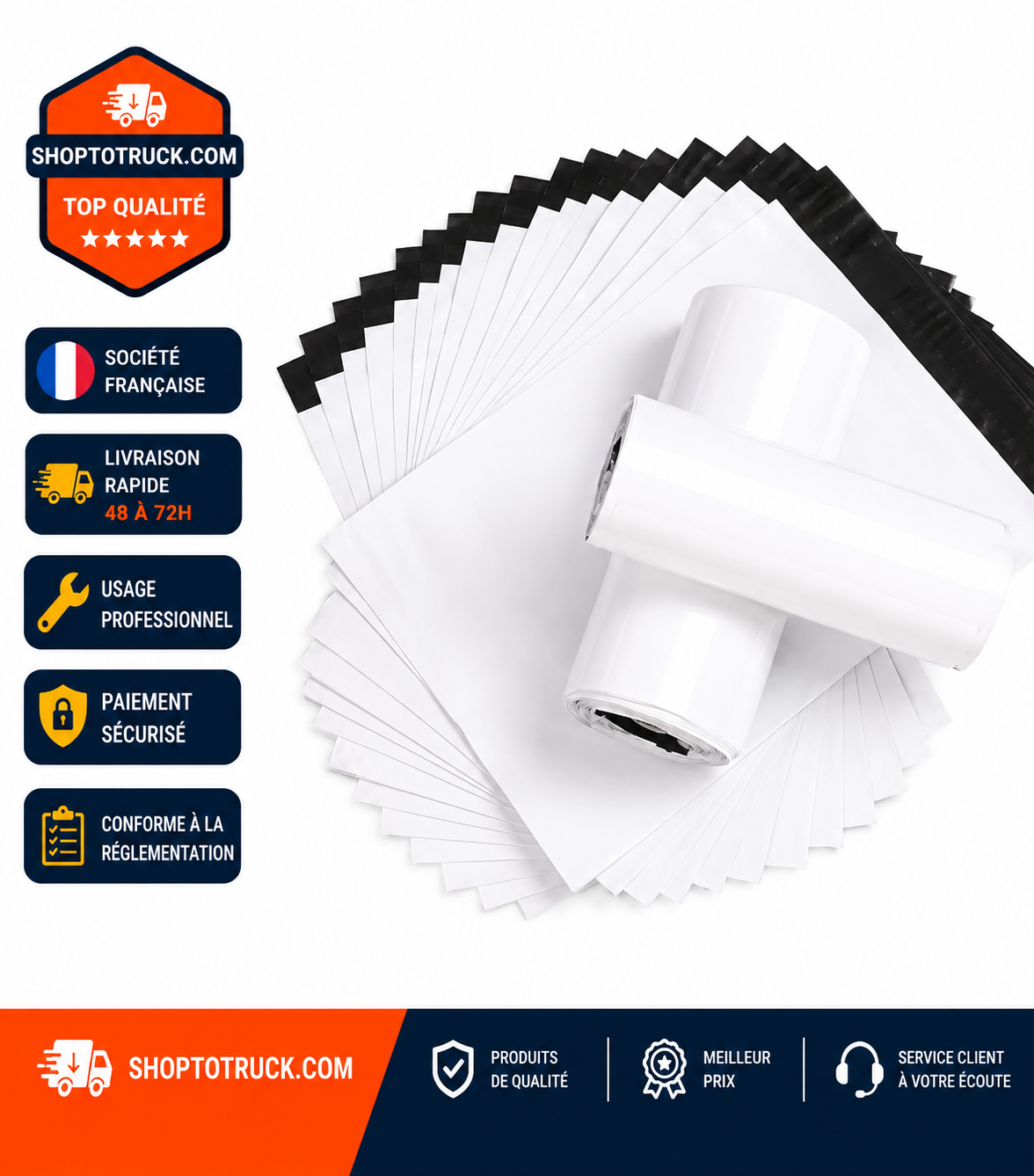 Sacs d'Expédition Imperméables – Lot de 50 Enveloppes Poly 35x46,5 cm