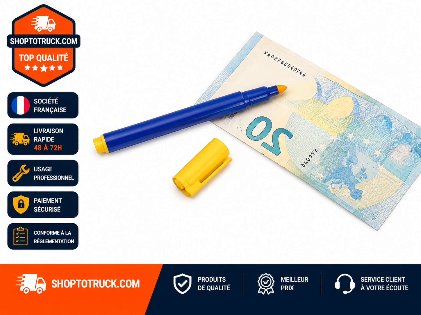 Lot de 2 Stylos Détecteur de Faux Billets – Vérification Rapide pour Professionnels