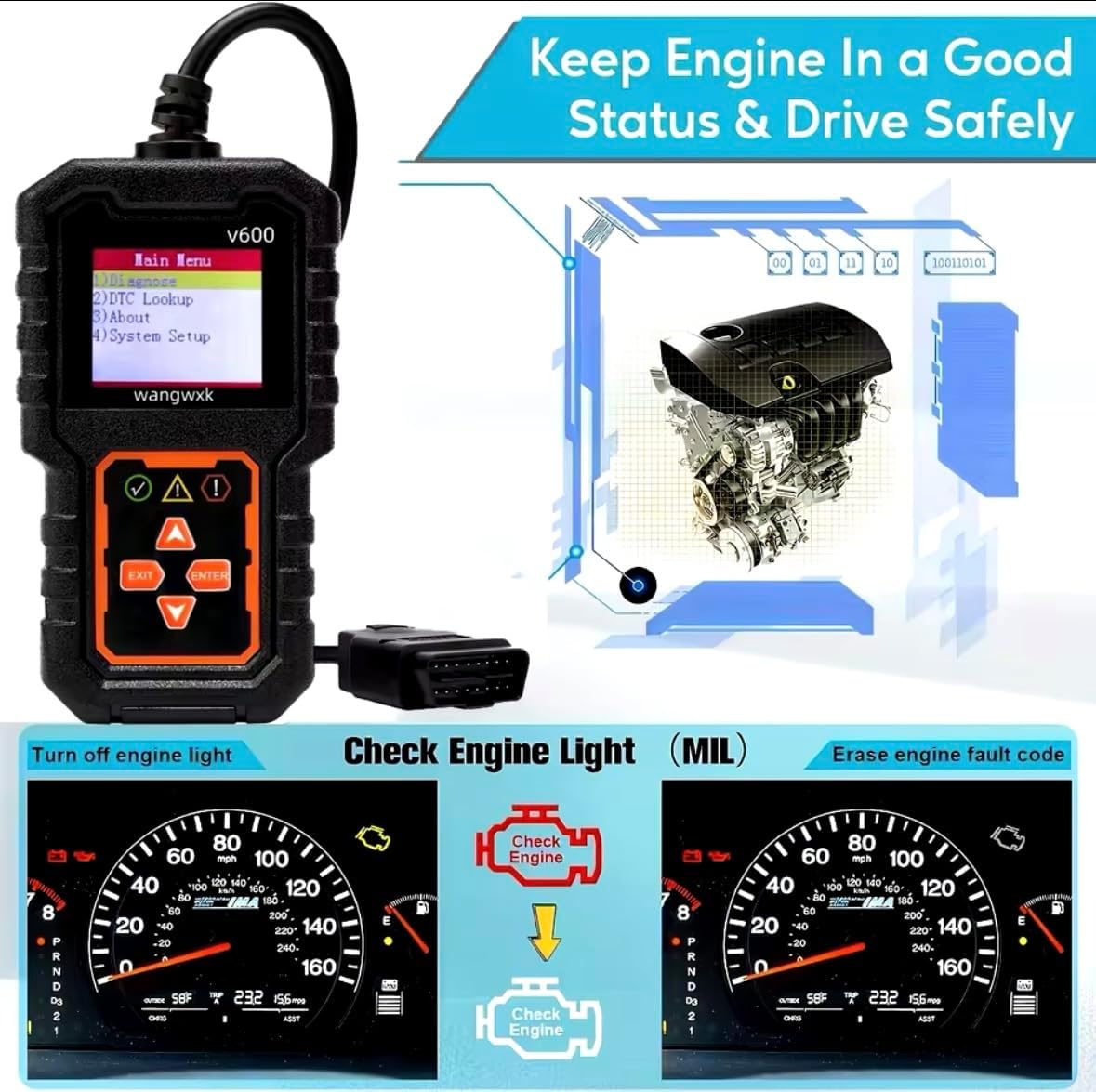 Valise de Diagnostic Automobile v600 avec écran LCD et câble de Connexion 2024