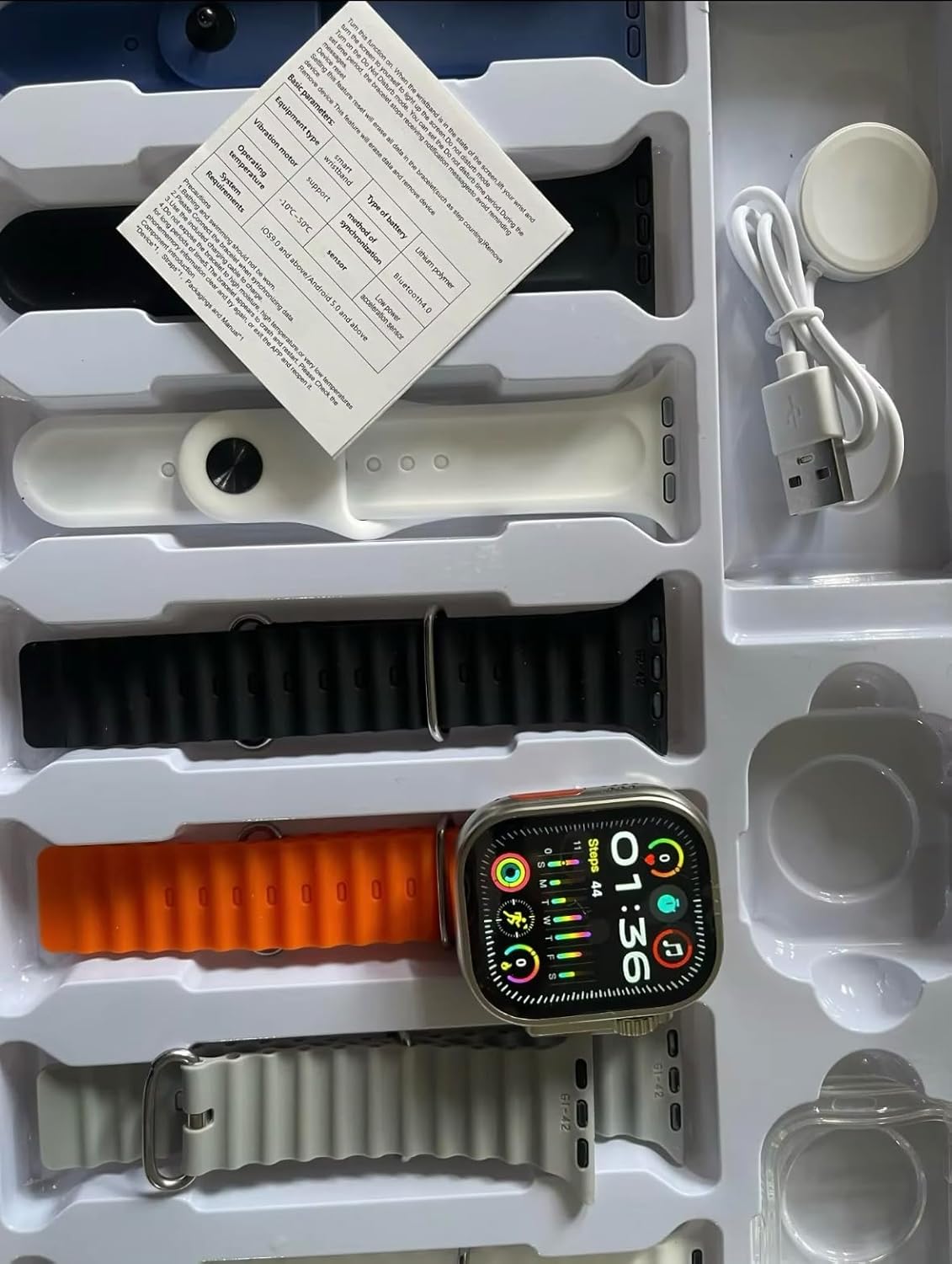 Coffret Montre connectée Smart Watch Ultra 49mm + 7 Bracelet et câble de Charge idéal Cadeau Homme et Femme