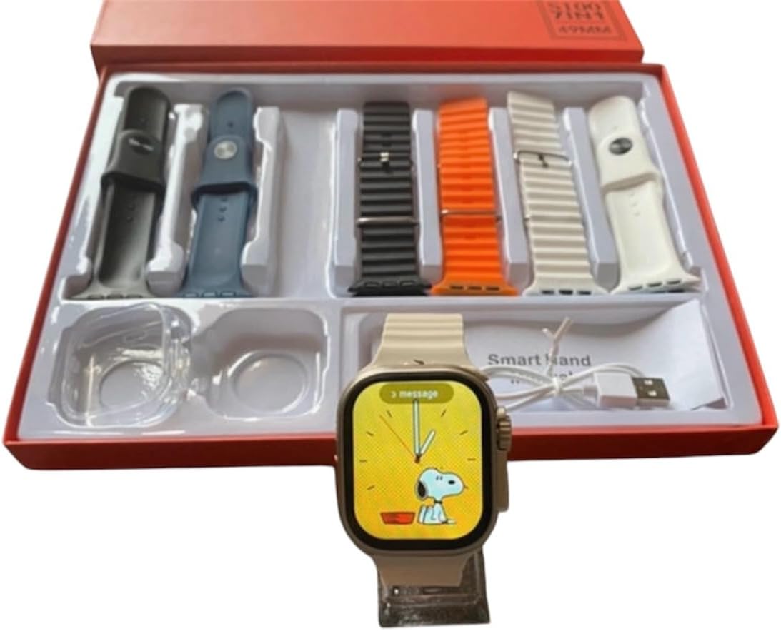 Coffret Montre connectée Smart Watch Ultra 49mm + 7 Bracelet et câble de Charge idéal Cadeau Homme et Femme