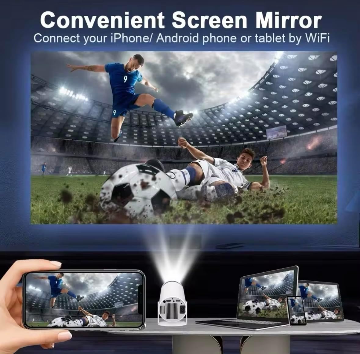 Vidéo projecteur App intégré Projecteur vidéo Android 11.0 1080P 4K, 200 ANSI Lumens, Écran jusqu'à 130", Décodage Vidéo 4K, Double Bande Wi-FI 5/6