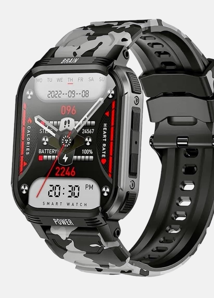 Montre connectée pour Homme Style Sport, Militaire 