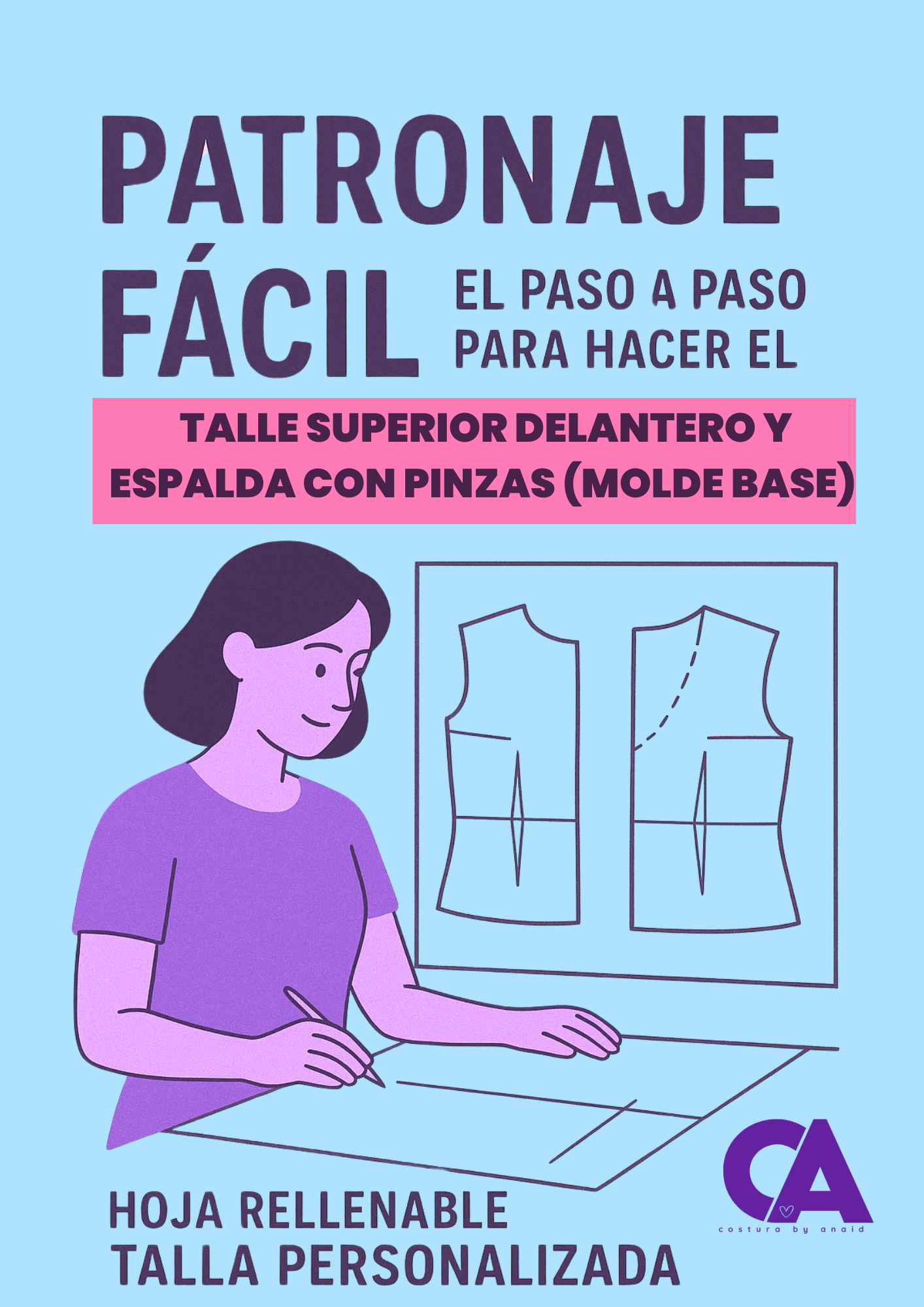 Talle superior delantero y espalda con pinzas para mujer (Molde Base)