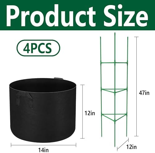 Fabric Grow Bags with Plant Support Cages