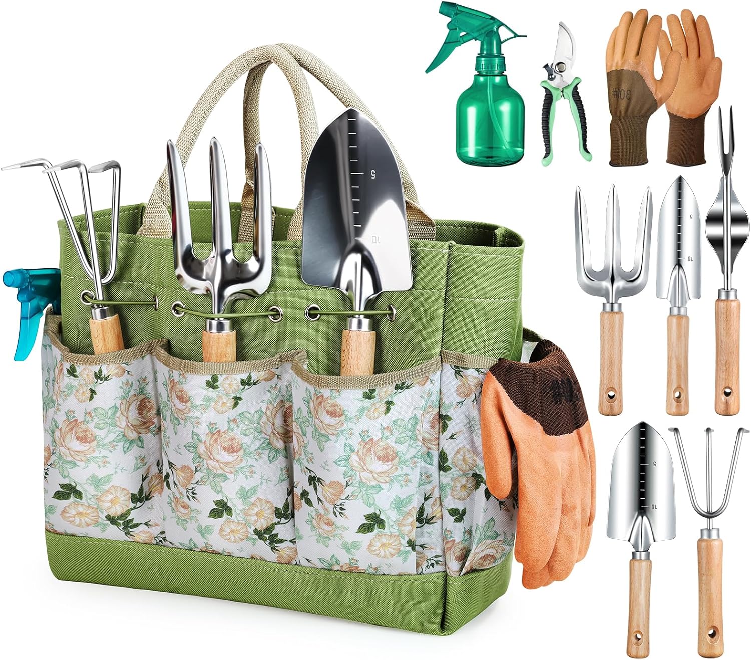 Garden Tool Set with Floral Tote Bag