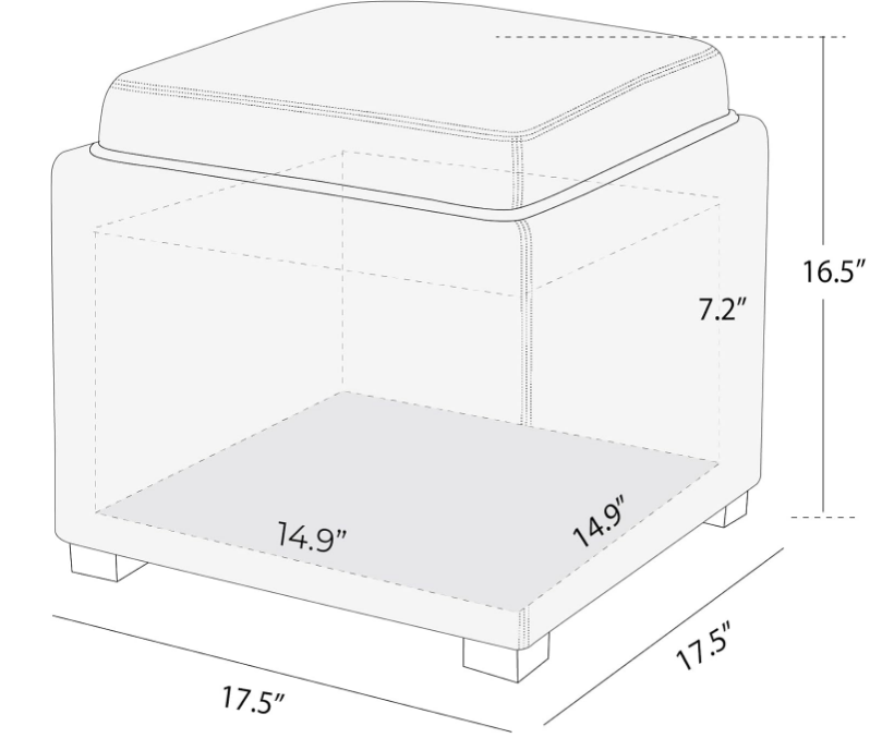 Storage Ottoman Cube with Tray, Footrest Stool Seat Serve as Side Table, PU Leather in Stone Gray