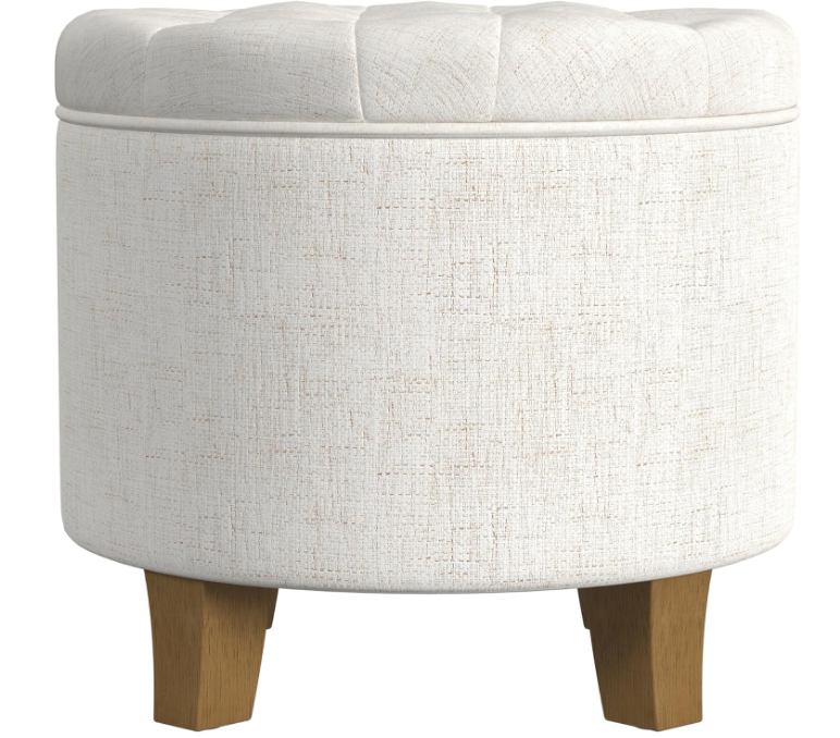 Home Decor | Upholstered Round Tufted Foot Rest Ottoman | Ottoman with Storage for Living Room & Bedroom | Decorative Home Furniture, Cream Textured Solid