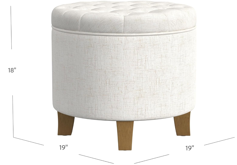 Home Decor | Upholstered Round Tufted Foot Rest Ottoman | Ottoman with Storage for Living Room & Bedroom | Decorative Home Furniture, Cream Textured Solid