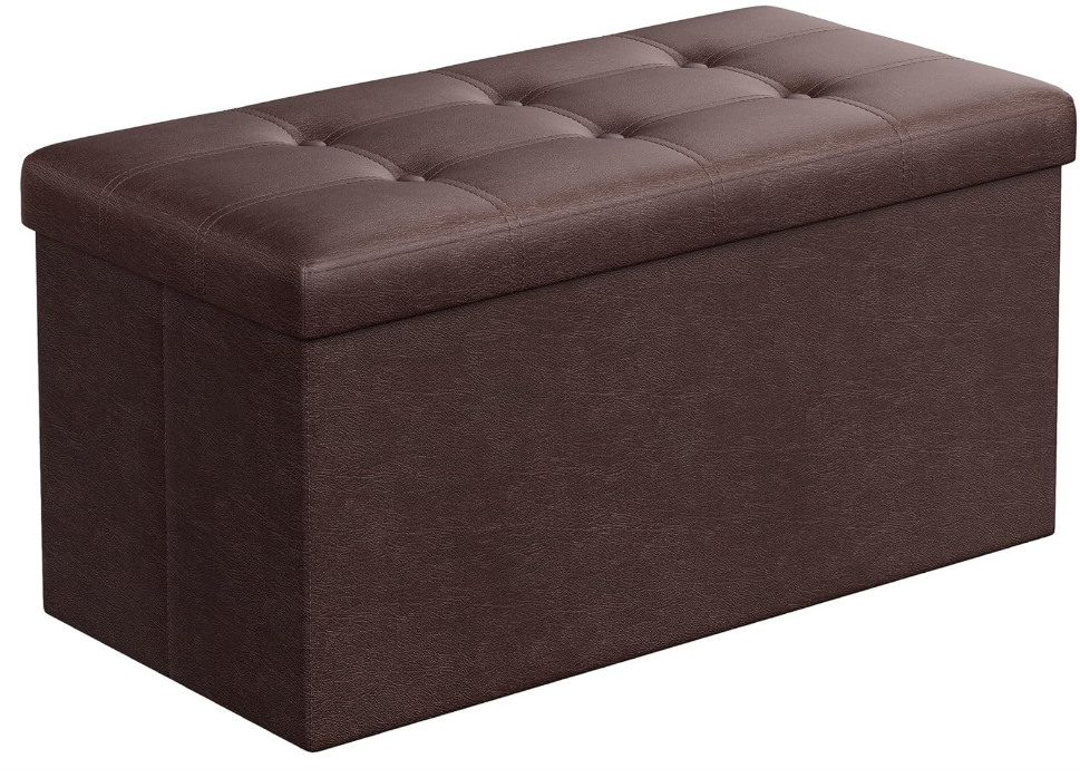 30 Inches Folding Storage Ottoman Bench, Storage Chest, Footrest, Coffee Table, Padded Seat, Faux Leather, Holds up to 660 lb, Brown