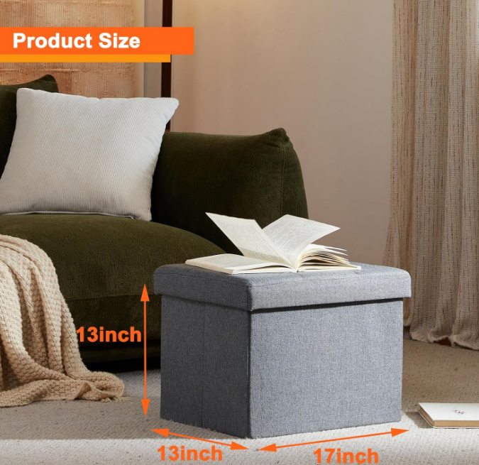 Ottoman Storage Ottoman Footrest Stool Small Ottoman with Storage Foldable Ottoman Foot Rest Footstool Bench for Living Room 17x13x13inches Grey
