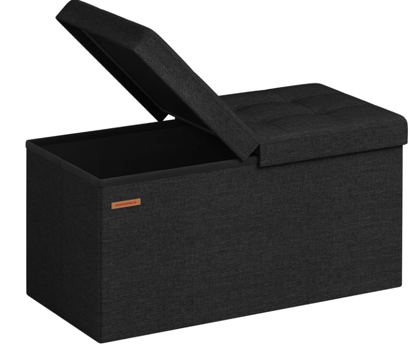 Storage Ottoman, Foldable Storage Bench, 15 x 30 x 15 Inches, Flipping Lid, 660 lb Load Capacity, for Entryway, Living Room, Bedroom, Ink Black
