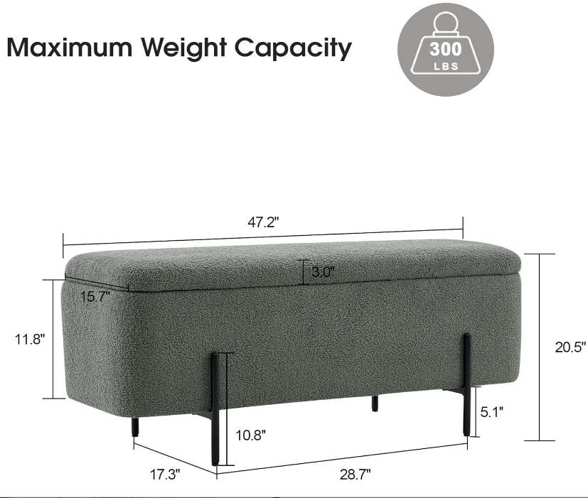 Storage Ottoman Bench, Teddy Fabric Upholstered Footstool with Storage Space, Bed End Bench for Bedroom, Living Room, Entryway W709 (Light Green)