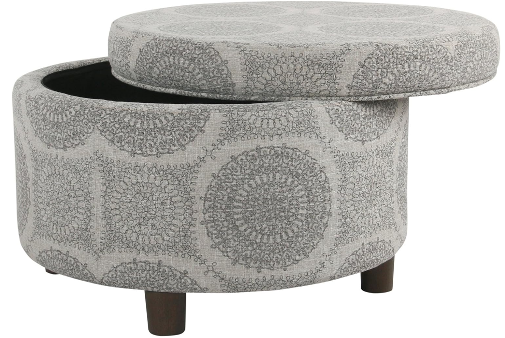 Home Decor | Upholstered Round Storage Ottoman | Ottoman with Storage for Living Room & Bedroom (Grey Medallion) 24.0 In. X 24.0 In. X 17.0 In.