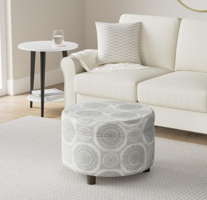 Home Decor | Upholstered Round Storage Ottoman | Ottoman with Storage for Living Room & Bedroom (Grey Medallion) 24.0 In. X 24.0 In. X 17.0 In.