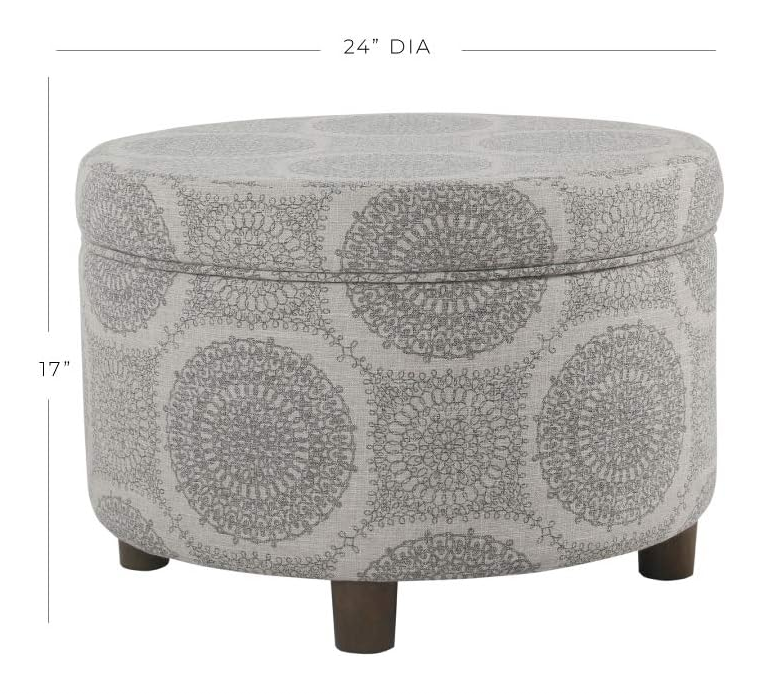 Home Decor | Upholstered Round Storage Ottoman | Ottoman with Storage for Living Room & Bedroom (Grey Medallion) 24.0 In. X 24.0 In. X 17.0 In.