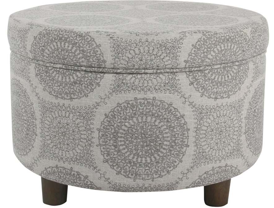 Home Decor | Upholstered Round Storage Ottoman | Ottoman with Storage for Living Room & Bedroom (Grey Medallion) 24.0 In. X 24.0 In. X 17.0 In.
